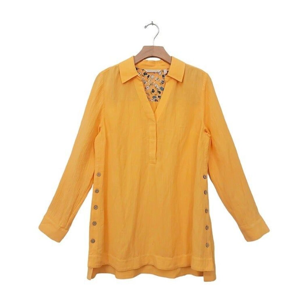 Soft Surroundings Womens Small Yellow Ramie Tunic V-Neck Vacation Boho Gauze